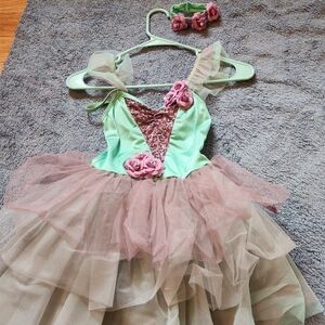 Ballet Costume purple and tourquise & hair piece Dance size IC = 7-8 ( seechart)